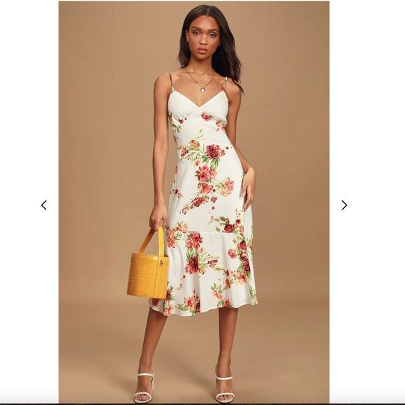 Lulu's Summer Lovin' White Floral Print Sleeveless Midi Dress Size Small - Picture 1 of 7